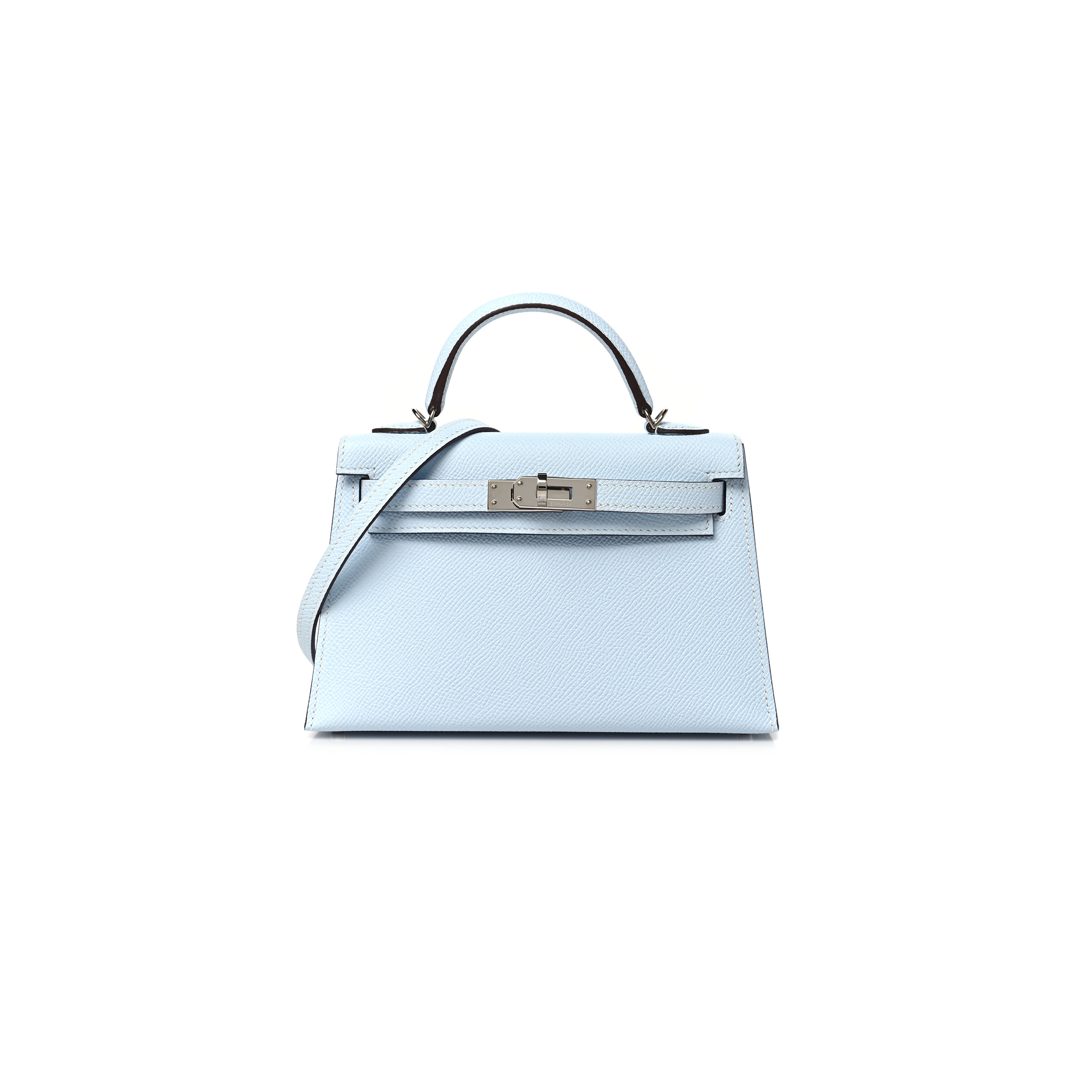 HERMÈS MINI KELLY II EPSOM HAZE BLUE SILVER BUCKLE (19*12*5.5cm) 